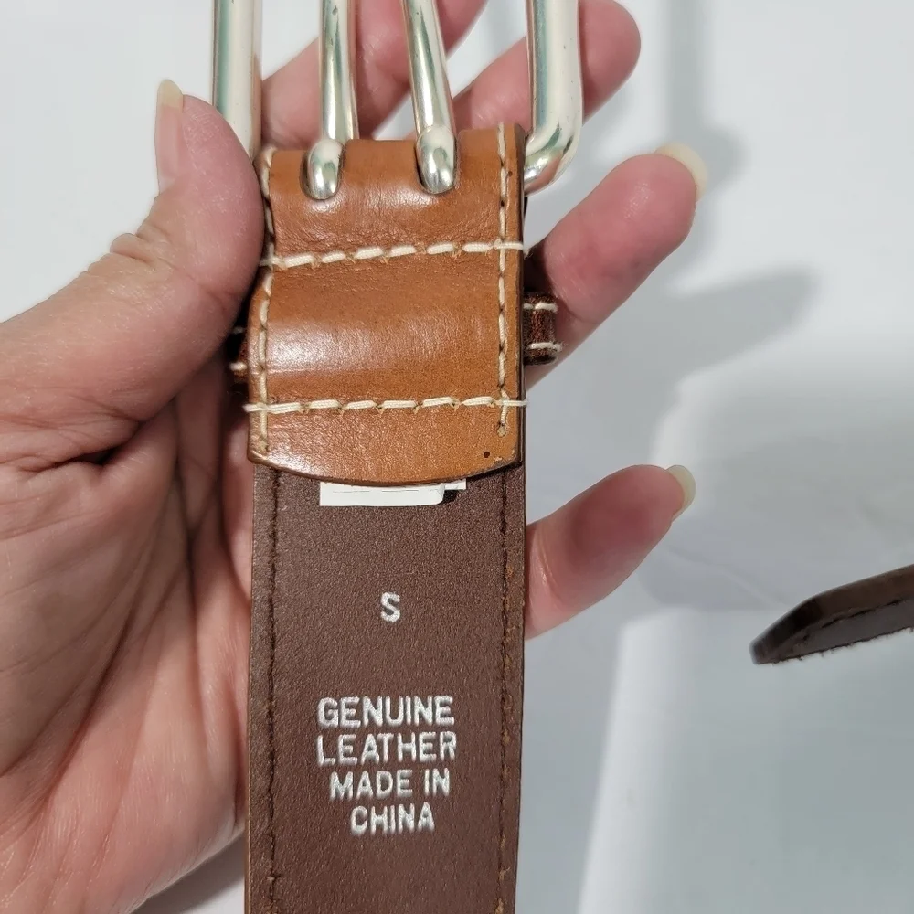 EXPRESS Men's Genuine Leather Belt Brown Size Small (37L, 1.5W) Silver Buckle